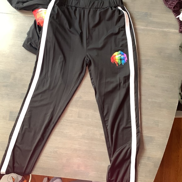 Black and white track suit with multicolored lips logo size large- worn twice - Picture 4 of 4